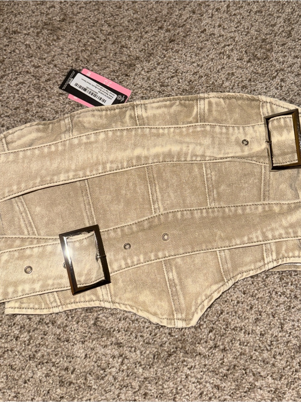 PrettyLittleThing Cream Corset Belted Denim Top